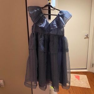 Ganni blue grid gingham organza dress